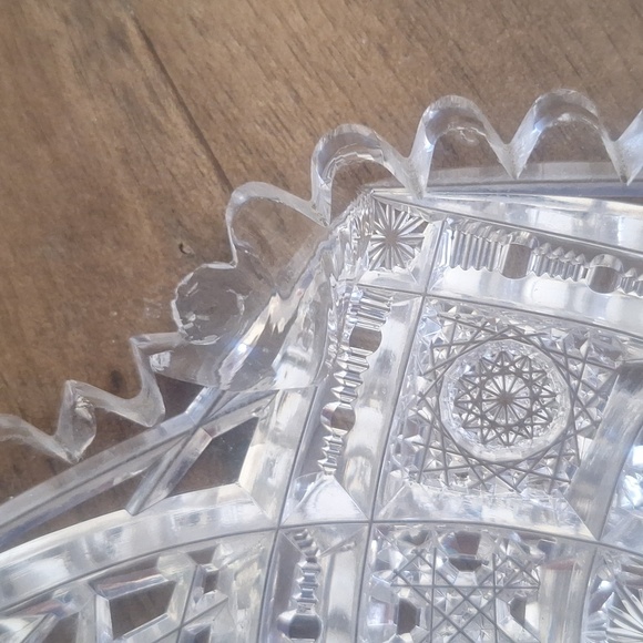Vintage Lead Crystal Cut Glass Bowl Starburst Hobstar Pattern Brilliant Sparkle - Picture 7 of 7